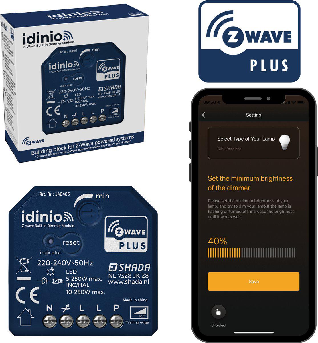 IDINIO Z-Wave inbouw dimmer module voor Homey Fibaro 
